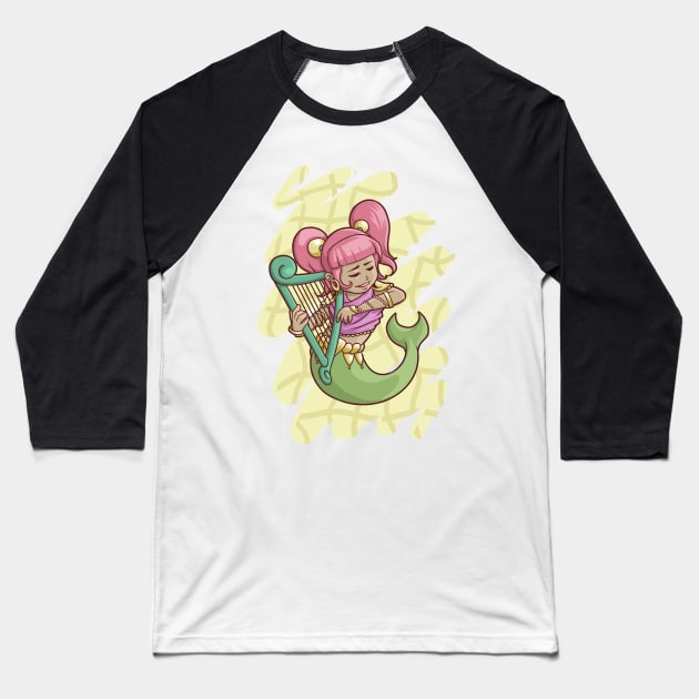 Mermaid Play Harp Baseball T-Shirt by Altrada